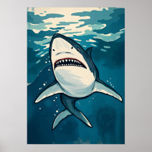 Affiche Caricature Grand requin blanc - Art Ocean Predator