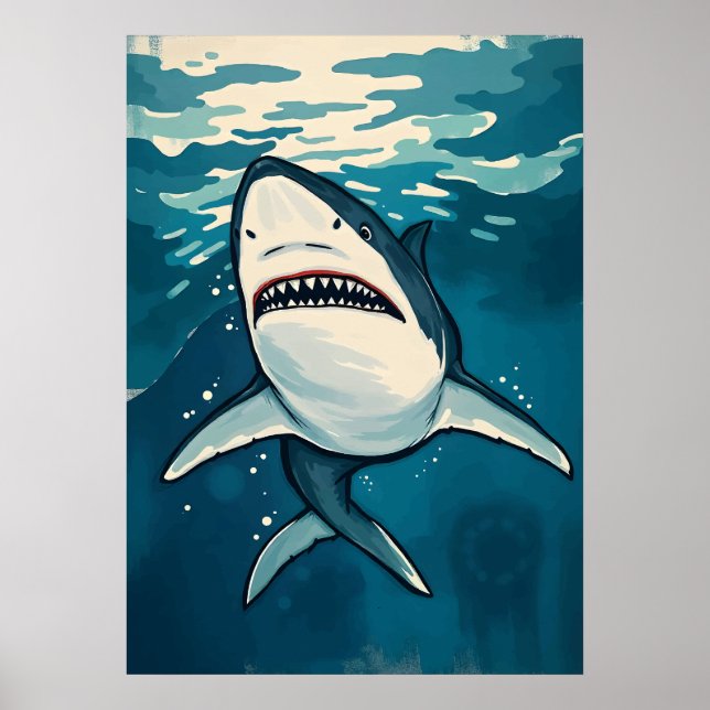 Affiche Caricature Grand requin blanc - Art Ocean Predator (Devant)