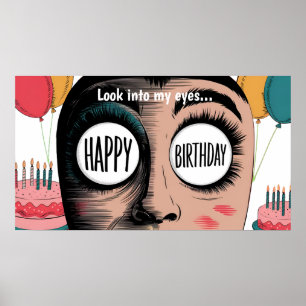 Affiche Caricature grand yeux heureux anniversaire dans le
