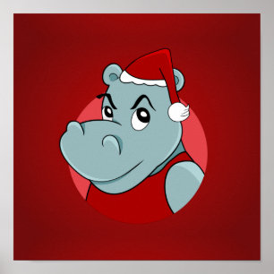 Affiche Caricature hippo de Noël