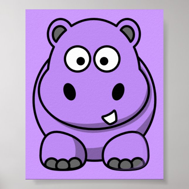 Affiche caricature-hippo mignon adorable violet amical (Devant)