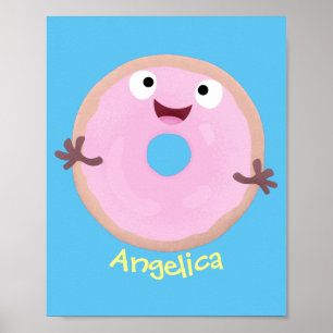 Affiche Caricature joli beignet rose vitré