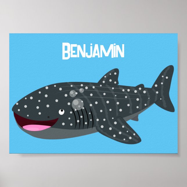 Affiche Caricature joli requin baleine joyeux (Devant)