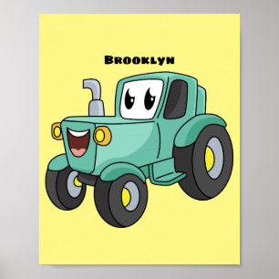 Affiche Caricature joli tracteur vert joyeux