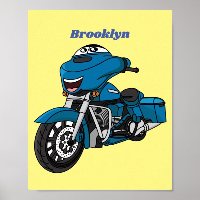 Affiche Caricature joyeux bleu moto (Devant)