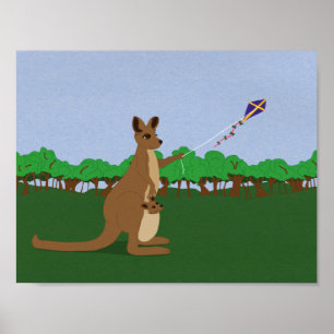 Affiche Caricature Kangaroos Flying a Kite