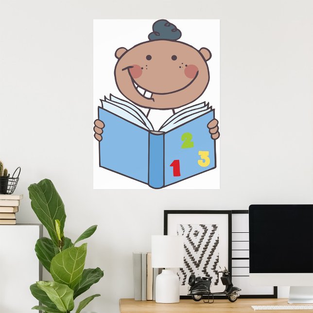 Affiche Caricature mignonne enfant Lire un livre de chiffr (Créateur téléchargé)