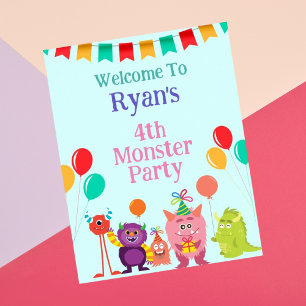 Affiche Caricature monstre mignon de lille fête d'annivers