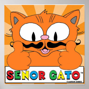 Affiche Caricature Mustache Chat Senor Gato Deux pouces