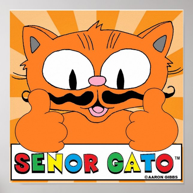 Affiche Caricature Mustache Chat Senor Gato Deux pouces (Devant)