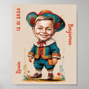 Affiche Caricature personnalisée d'un enfant en tenue espa