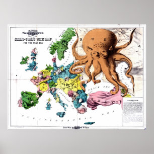 Affiche Caricature politique vintage de l'Europe (1877)