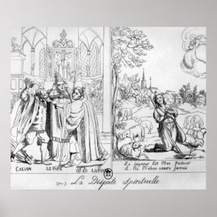 Affiche Caricature représentant un conflit spirituel