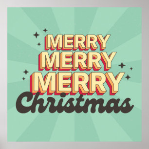 Affiche Caricature rétro design joyeux texte de Noël