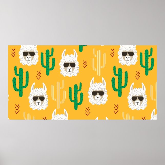 Affiche Caricature sans couture llama et motif de cactus e (Devant)