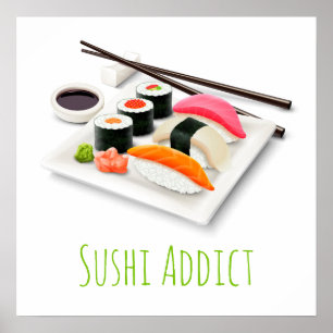 Affiche Caricature sushi cute kawaii food art