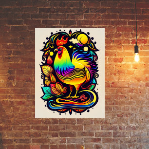 Affiche Caricature Whimsical Yellow Rooster