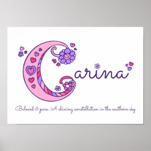 Affiche Carina initiale C doodé nom de l'art cardiaque sig