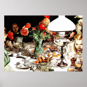 Affiche Carl Larsson - Autour de la Lampe