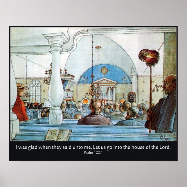 Affiche Carl Larsson Eglise avec Psaume 122 J'étais heureu (Devant)