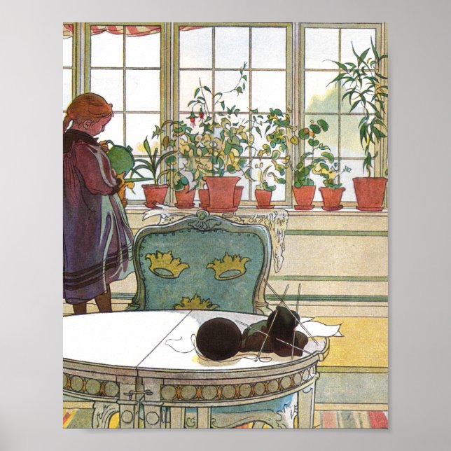 Affiche Carl Larsson - Fleurs sur le rebord de fenêtre (Devant)