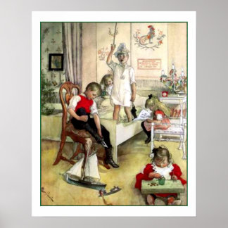 Affiche Carl Larsson Noël Matin Scandinavie Vintage