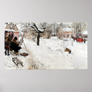 Affiche Carl Larsson Peintre en plein air. Motif hiver