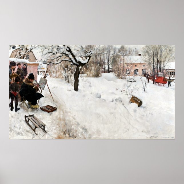 Affiche Carl Larsson Peintre en plein air. Motif hiver (Devant)