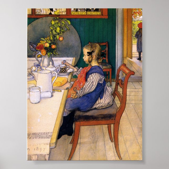 Affiche Carl Larsson Petit déjeuner malheureux de Late Ris (Devant)