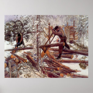 Affiche Carl Larsson Woodcutters en forêt