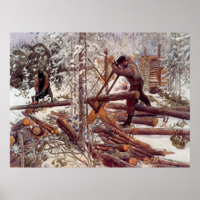 Affiche Carl Larsson Woodcutters en forêt (Devant)
