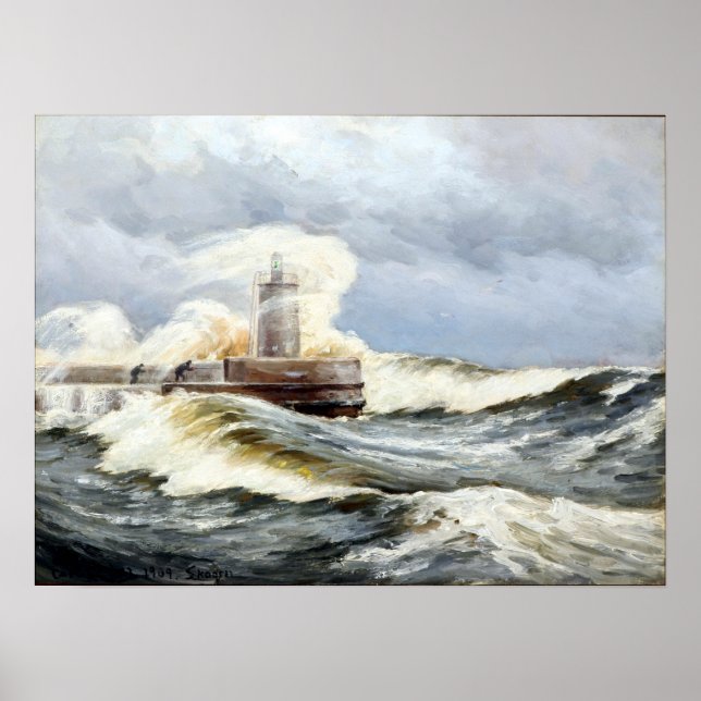 Affiche Carl Locher Stormy Day à Skagen avec des vagues (Devant)