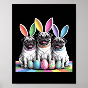 Affiche Carlin Bunny Pals Pâques amusant! Chiens mignons V