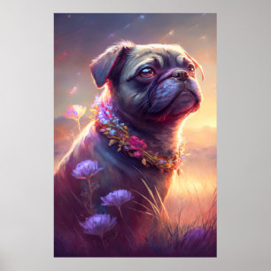 Affiche Carlin Chien Animal Portrait Peinture Animaux Cara