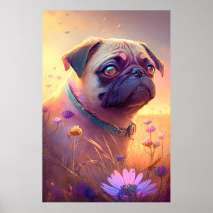 Affiche Carlin Chien Animal Portrait Peinture Animaux Cara