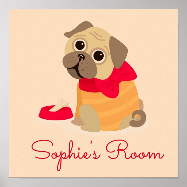 Affiche Carlin chien mignonne carlin fille décor de chambr (Devant)