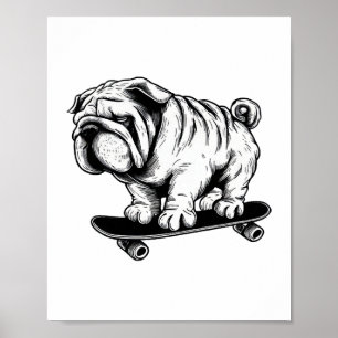 Affiche Carlin chien skateboarder dessin de rue