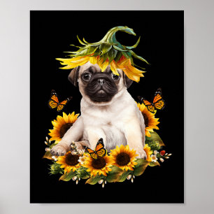 Affiche Carlin Chien Tournesol Papillon mignon Amoureux de