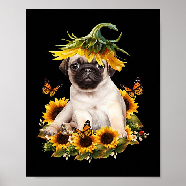 Affiche Carlin Chien Tournesol Papillon mignon Amoureux de (Devant)