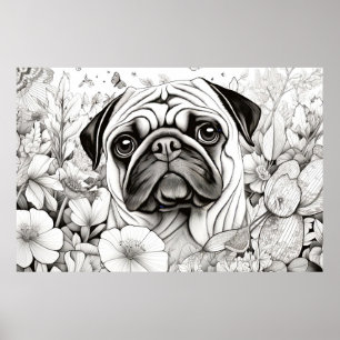 Affiche Carlin de chien Nature paisible Prairie Croquis de