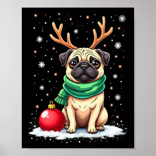 Affiche Carlin Dog Reindeer Xmas Amoureux des chiens Funny