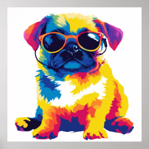 Affiche Carlin Lunettes de Portrait Illustration Aquarelle