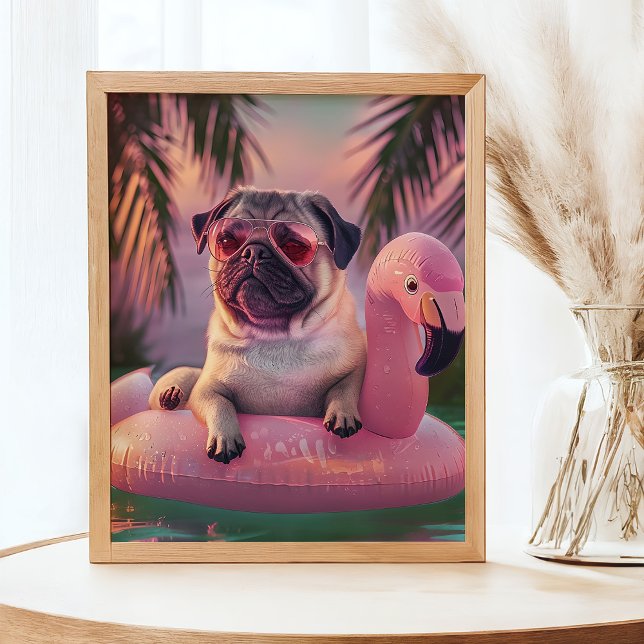 Affiche Carlin Natation Cocktail Été Animaux Portrait (Créateur téléchargé)