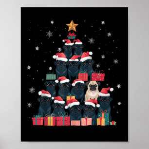 Affiche Carlin Noir Arbre de Noël Chien Père Noël Xmas Joy