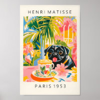 Carlin Noir Boire Café, Drôle Chien Impression, Ae