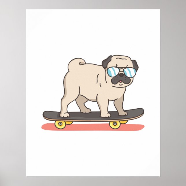 Affiche Carlin Patineur de chiens Skateboard Dons amusants (Devant)