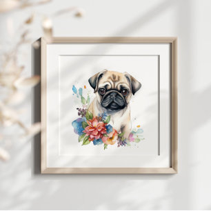 Affiche Carlin Puppy Pet Aquarelle