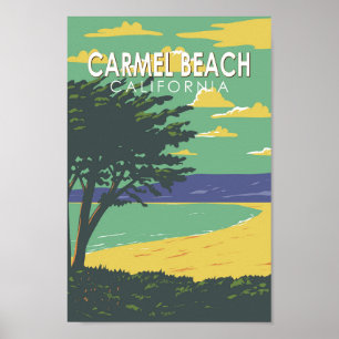 Affiche Carmel Beach California Travel Art Vintage