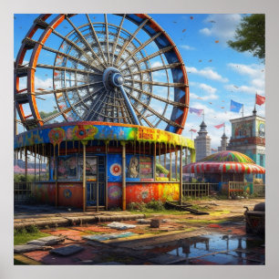 Affiche Carnaval abandonné Ferris Wheel Ai art