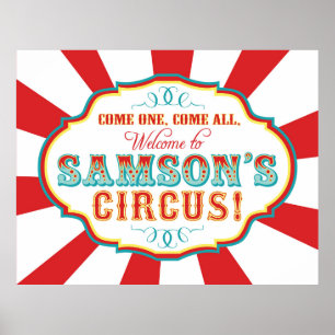 Affiche Carnaval Cirque Anniversaire Bannière Samson PERSO